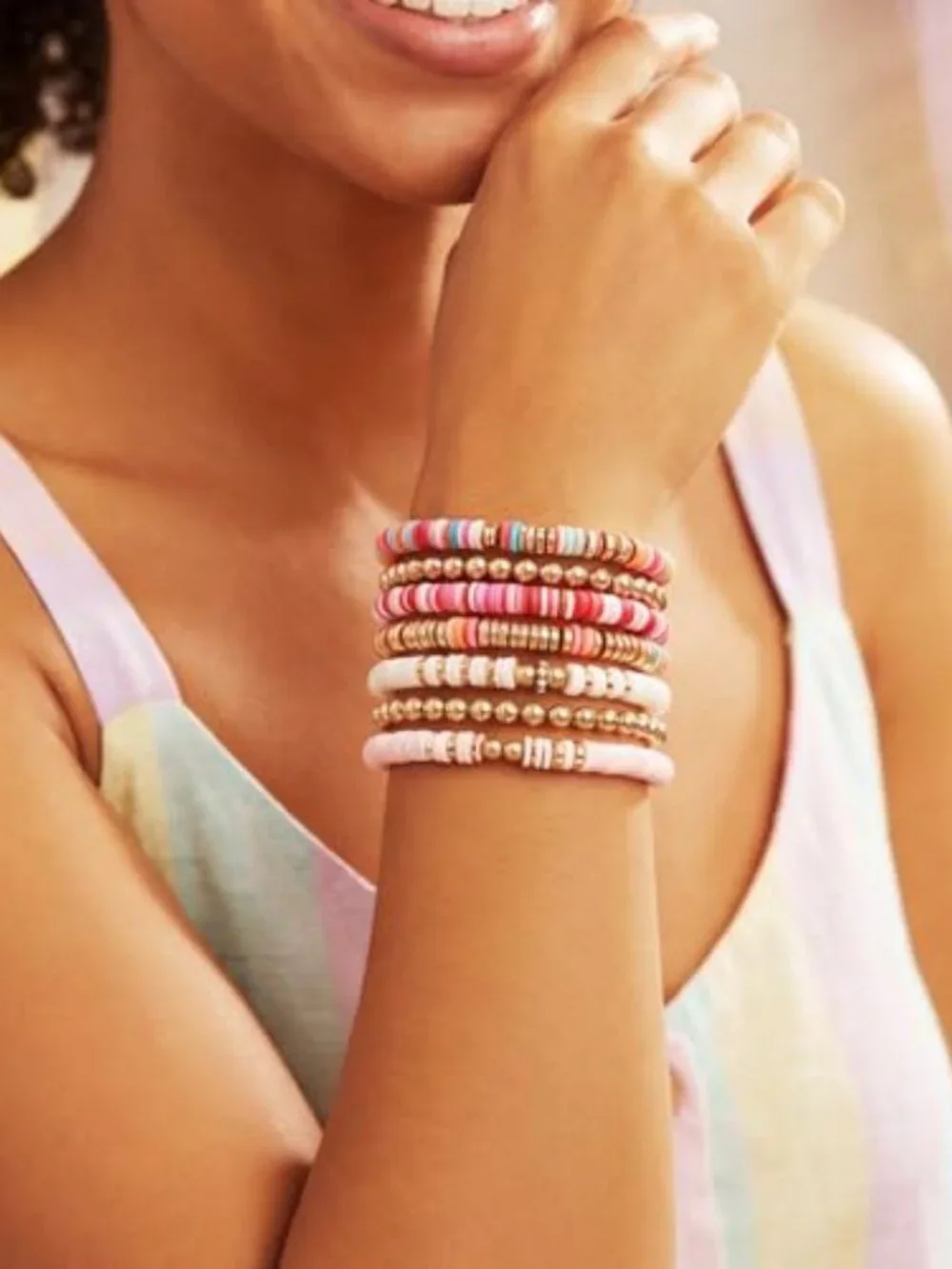 New - Clay Bead Bracelets for‎ Women Stretch Friendship Bracelets Stackable